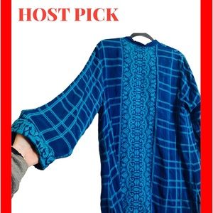 Johnny Was Long Sleeve Teal Blue Rayon Embroidered Stitching Top